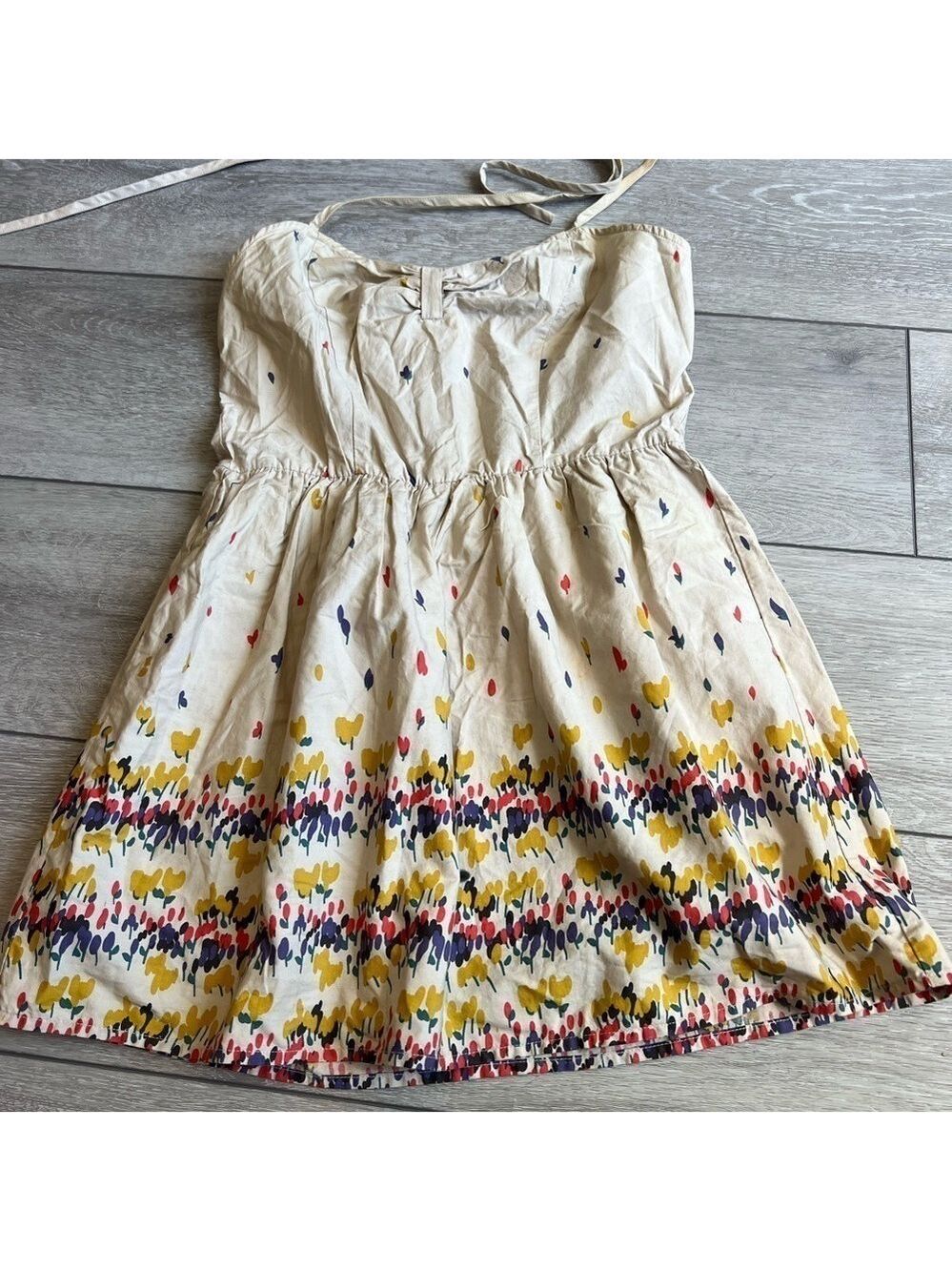 Pins and needles Anthropologie nude and floral patterned tie neck sundress sz S